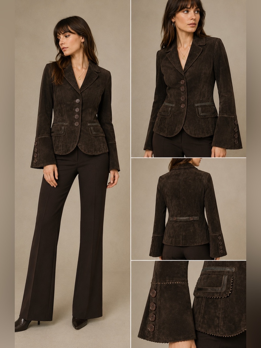 Danier Dark Brown Suede Tailored Button Jacket Small